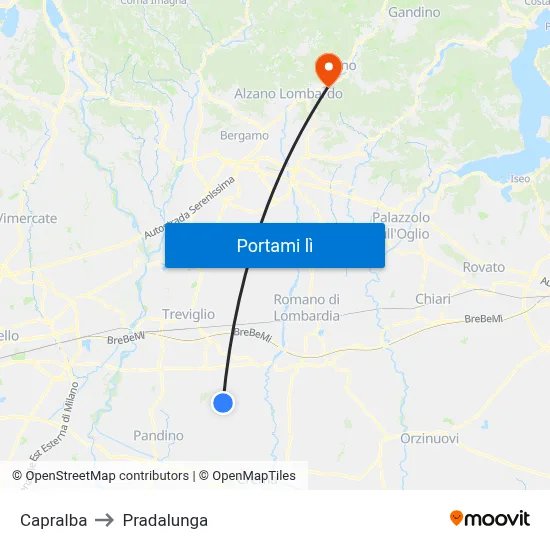 Capralba to Pradalunga map