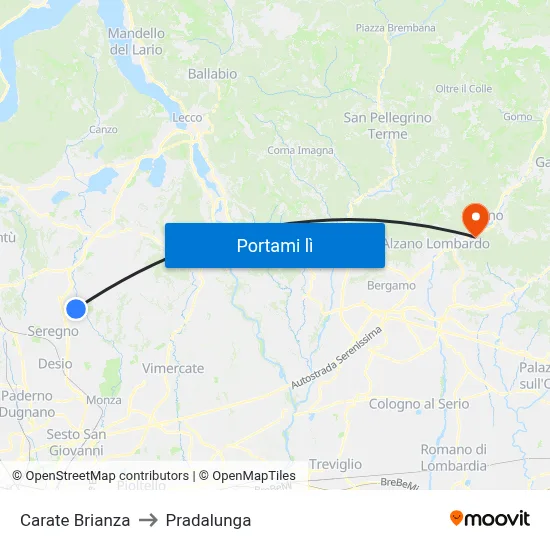 Carate Brianza to Pradalunga map
