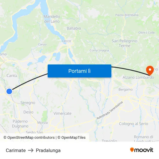 Carimate to Pradalunga map