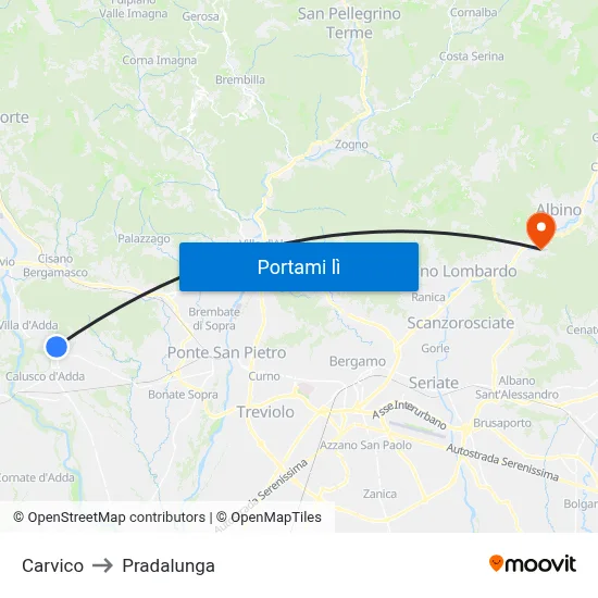 Carvico to Pradalunga map