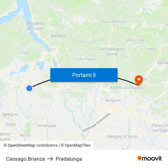 Cassago Brianza to Pradalunga map
