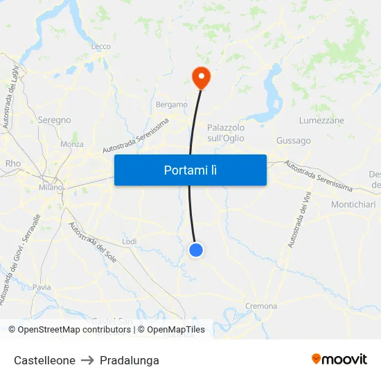 Castelleone to Pradalunga map