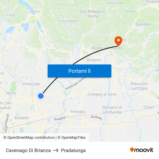 Cavenago Di Brianza to Pradalunga map