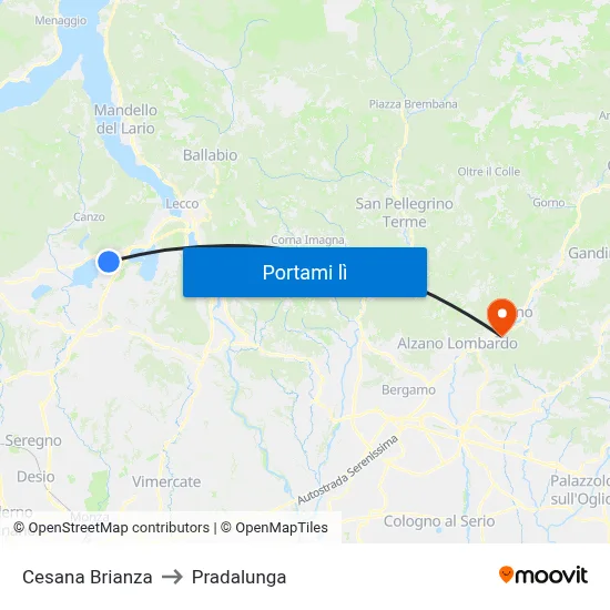 Cesana Brianza to Pradalunga map