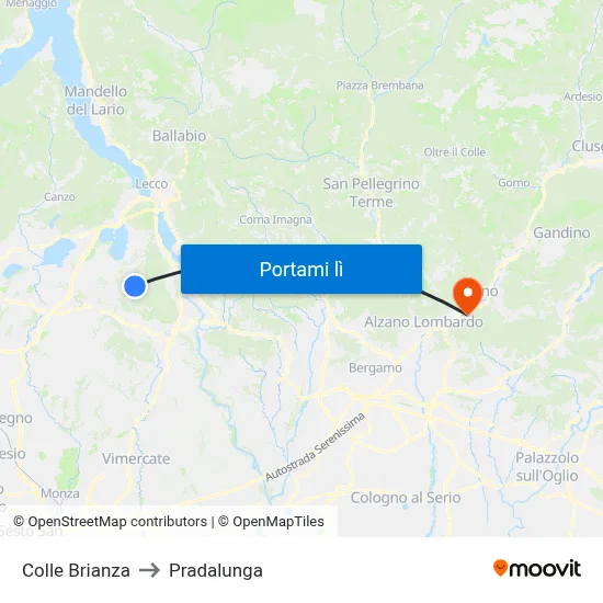Colle Brianza to Pradalunga map