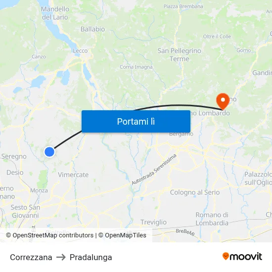 Correzzana to Pradalunga map