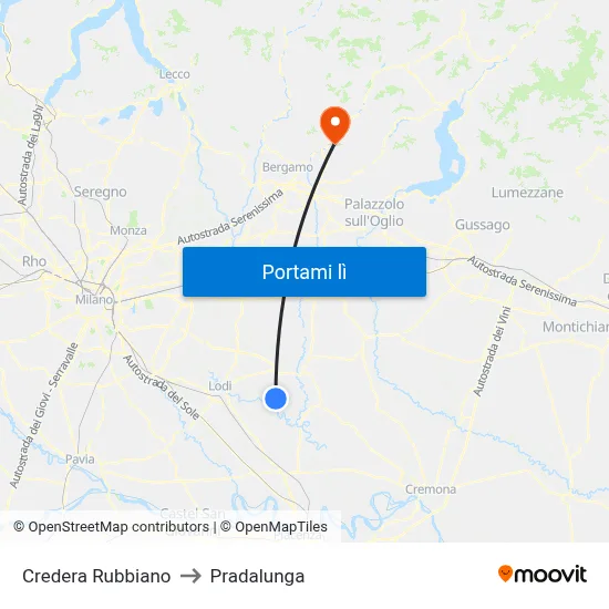 Credera Rubbiano to Pradalunga map