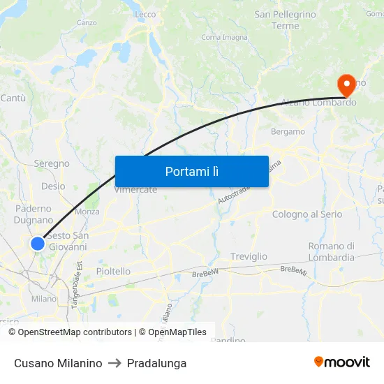 Cusano Milanino to Pradalunga map
