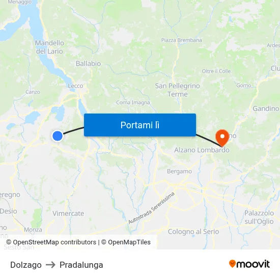 Dolzago to Pradalunga map