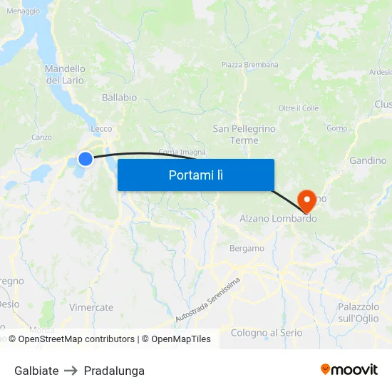 Galbiate to Pradalunga map