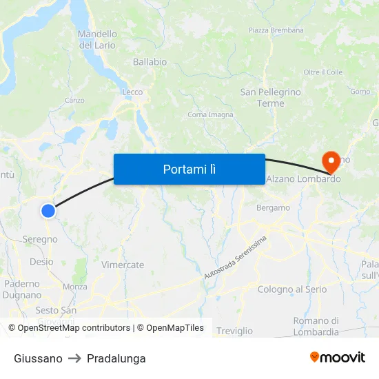 Giussano to Pradalunga map