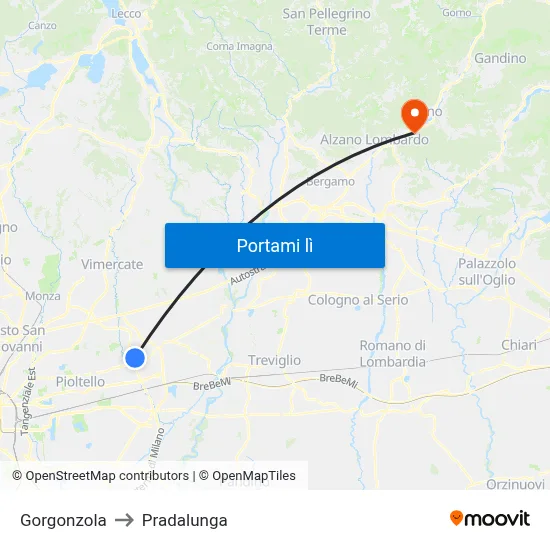 Gorgonzola to Pradalunga map
