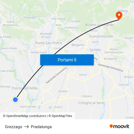 Grezzago to Pradalunga map