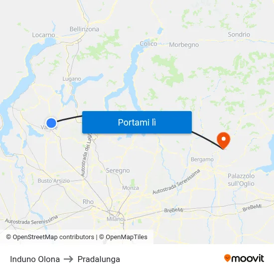 Induno Olona to Pradalunga map