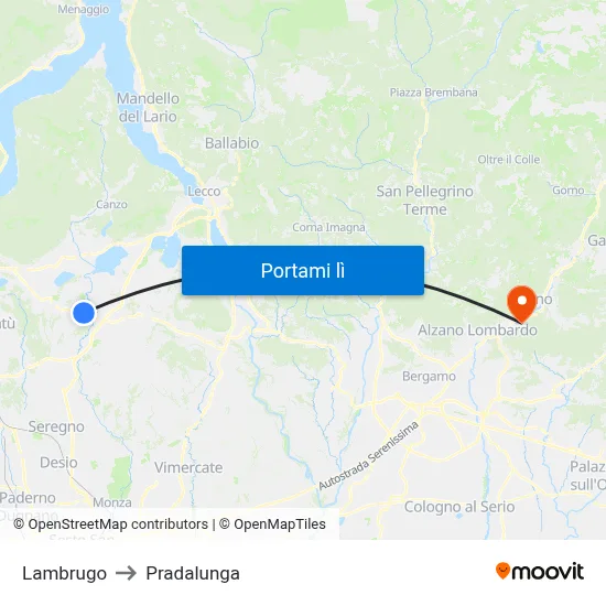 Lambrugo to Pradalunga map