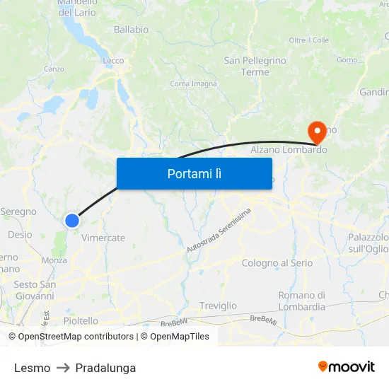 Lesmo to Pradalunga map