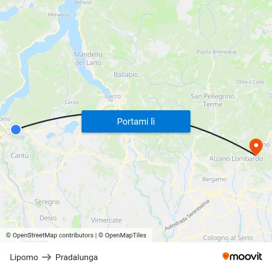 Lipomo to Pradalunga map
