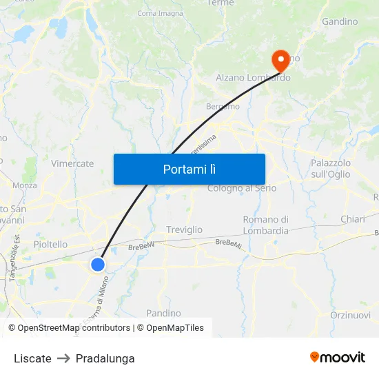 Liscate to Pradalunga map