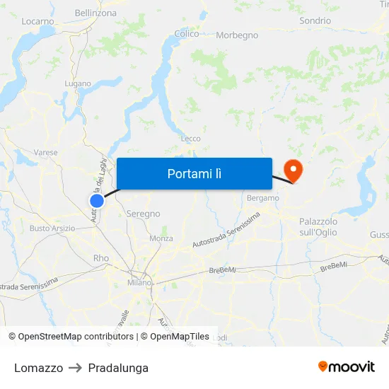 Lomazzo to Pradalunga map