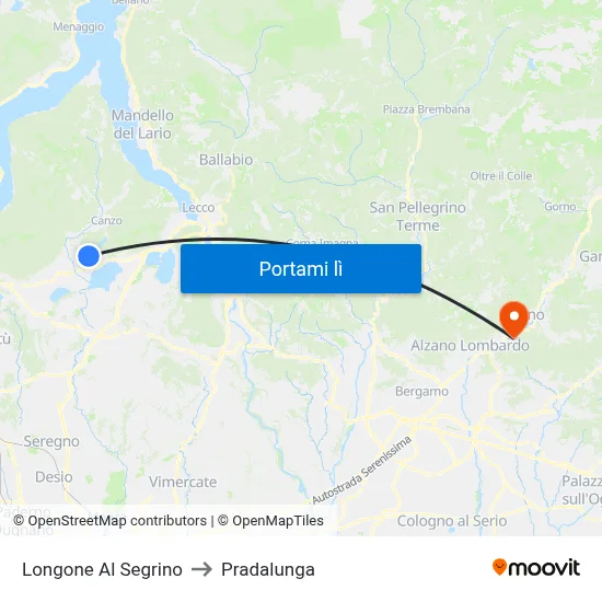 Longone Al Segrino to Pradalunga map