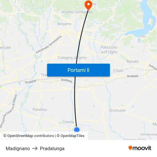 Madignano to Pradalunga map