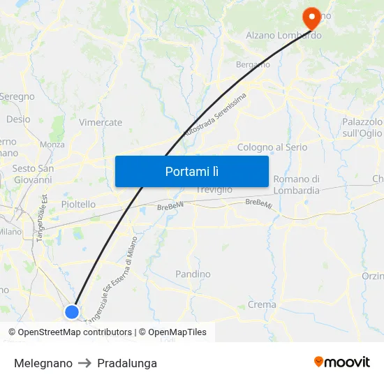 Melegnano to Pradalunga map