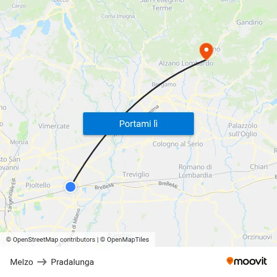 Melzo to Pradalunga map