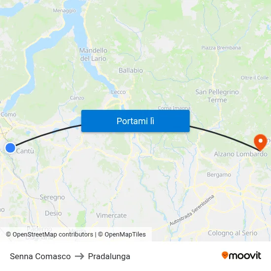 Senna Comasco to Pradalunga map