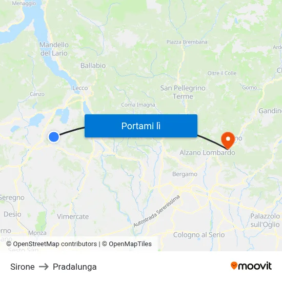 Sirone to Pradalunga map