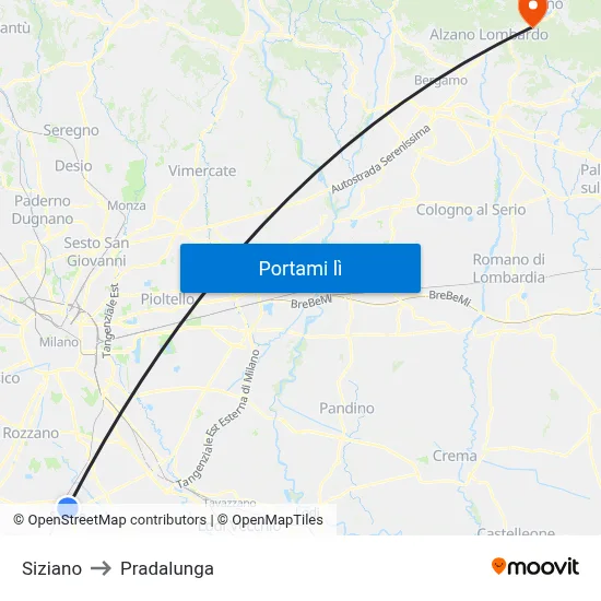 Siziano to Pradalunga map