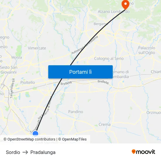 Sordio to Pradalunga map