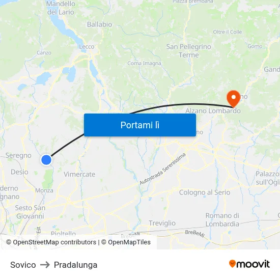 Sovico to Pradalunga map