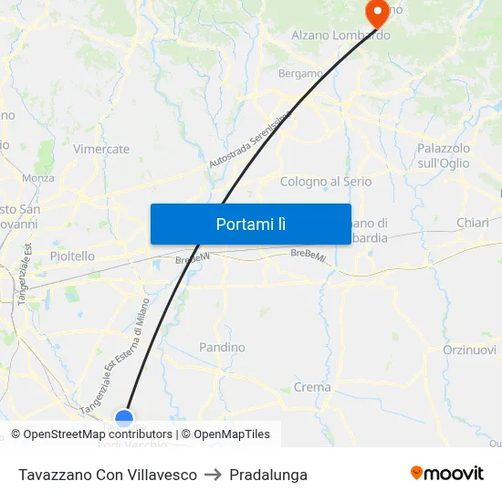 Tavazzano Con Villavesco to Pradalunga map