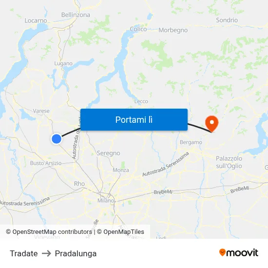 Tradate to Pradalunga map