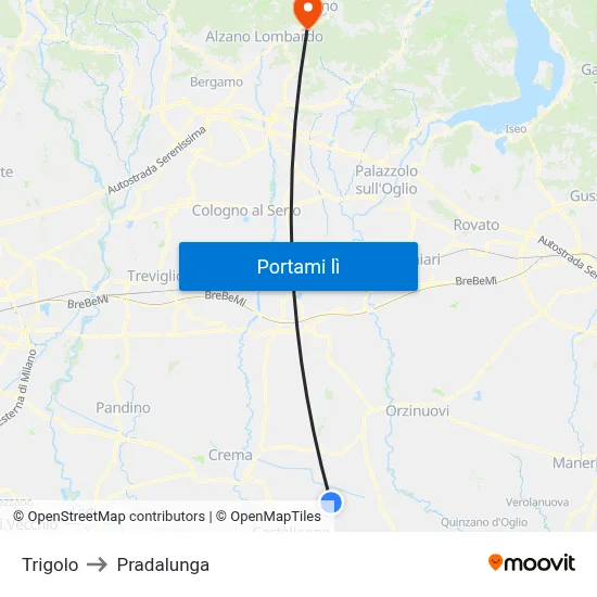 Trigolo to Pradalunga map