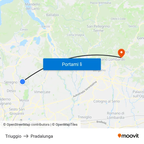 Triuggio to Pradalunga map