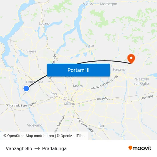 Vanzaghello to Pradalunga map