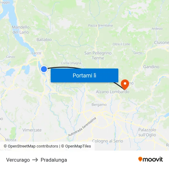 Vercurago to Pradalunga map