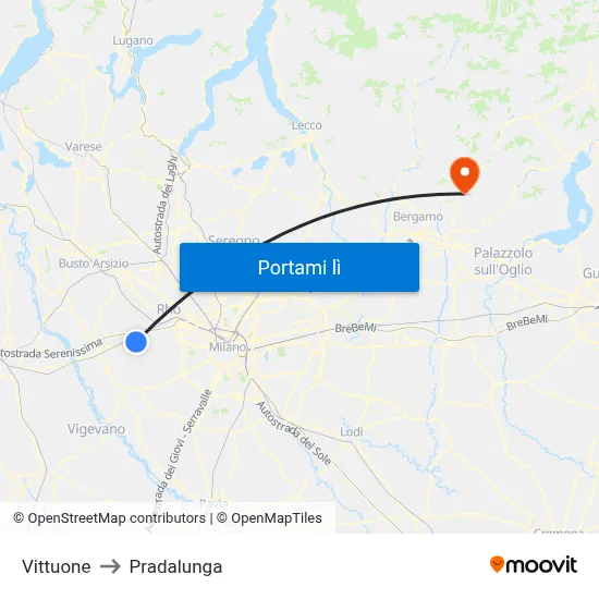 Vittuone to Pradalunga map