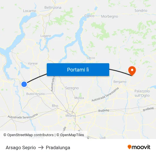 Arsago Seprio to Pradalunga map