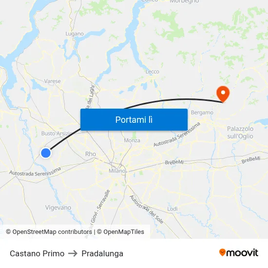 Castano Primo to Pradalunga map