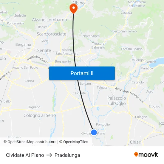 Cividate Al Piano to Pradalunga map