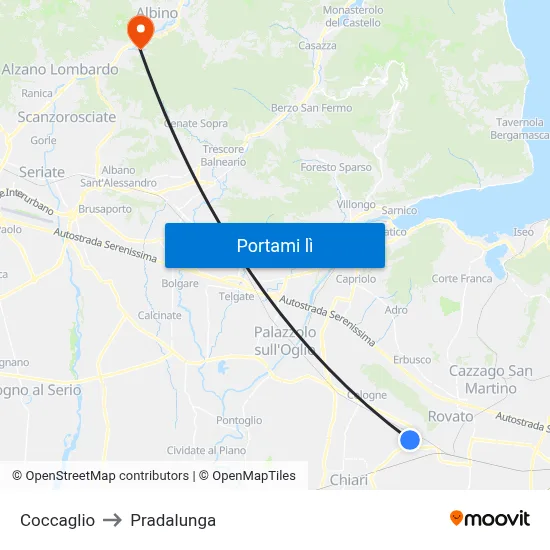 Coccaglio to Pradalunga map