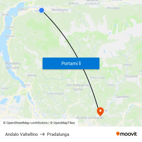 Andalo Valtellino to Pradalunga map