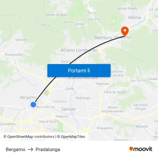Bergamo to Pradalunga map