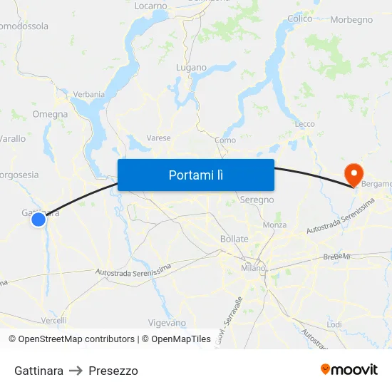 Gattinara to Presezzo map