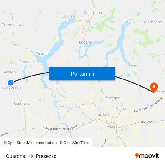 Quarona to Presezzo map