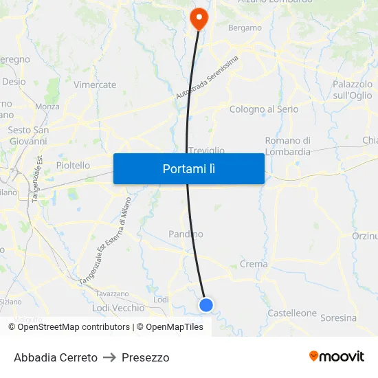 Abbadia Cerreto to Presezzo map