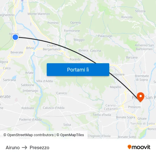 Airuno to Presezzo map