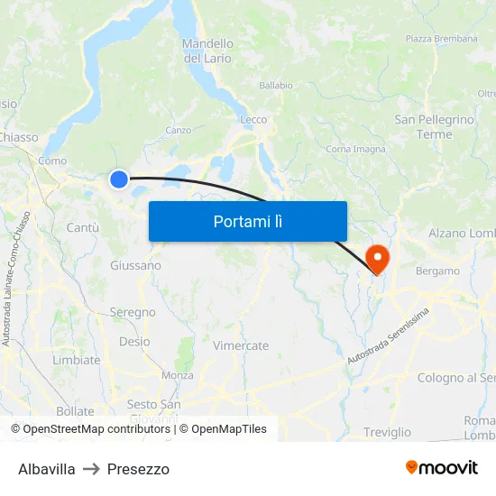 Albavilla to Presezzo map